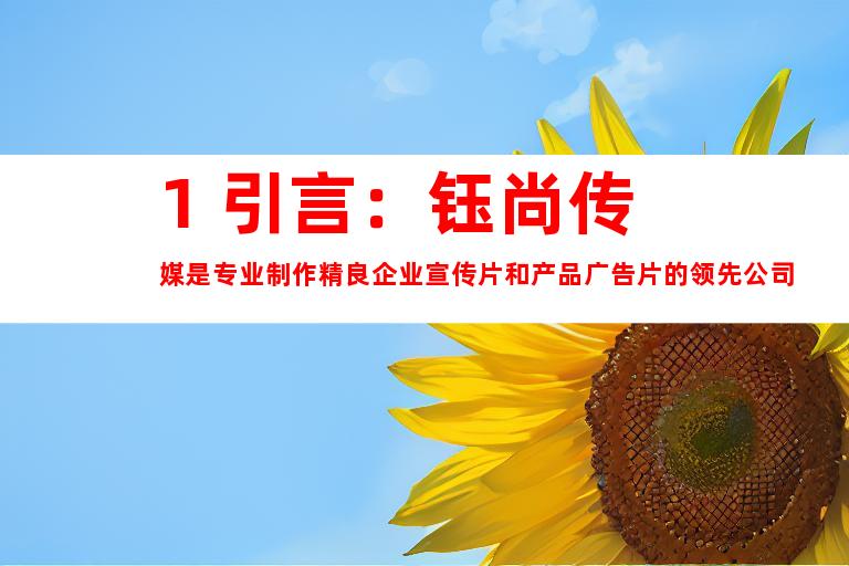 1. 引言：钰尚传媒是专业制作精良企业宣传片和产品广告片的领先公司