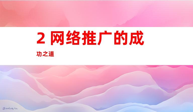 2. 网络推广的成功之道